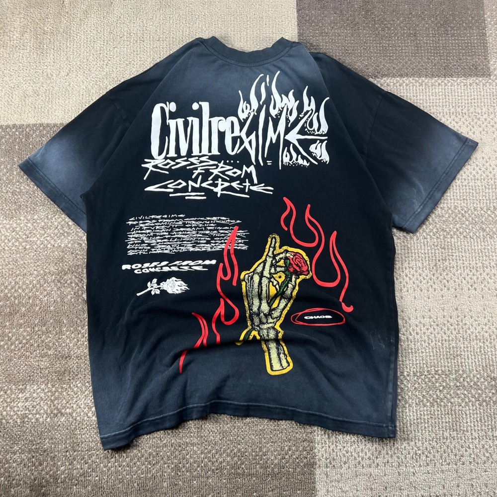 Civil Regime Mens Roses From Concrete Graphic T-Shirt Black Size M